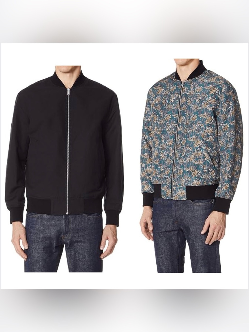 Theory Men's Wool Linen Reversible Emerald Floral Satin Classic Bomber Jacket L